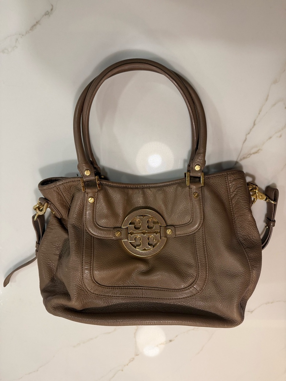 Tory Burch Amanda Hobo Clay Beige Leather Shoulder Crossbody Bag
